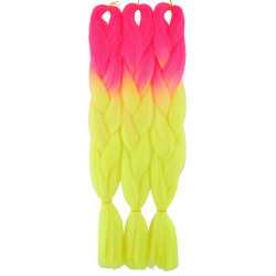 Kanekalon Ružova neon - Žlta neon  Kanekalon dvojfarebný